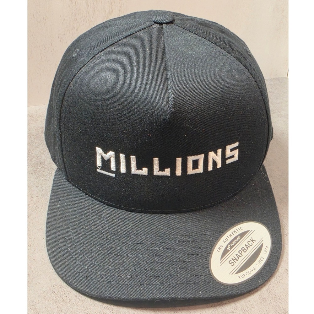 Yupoong‎ The Classics Millions Snapback Hat Black Embroidered Flat Bill Cap